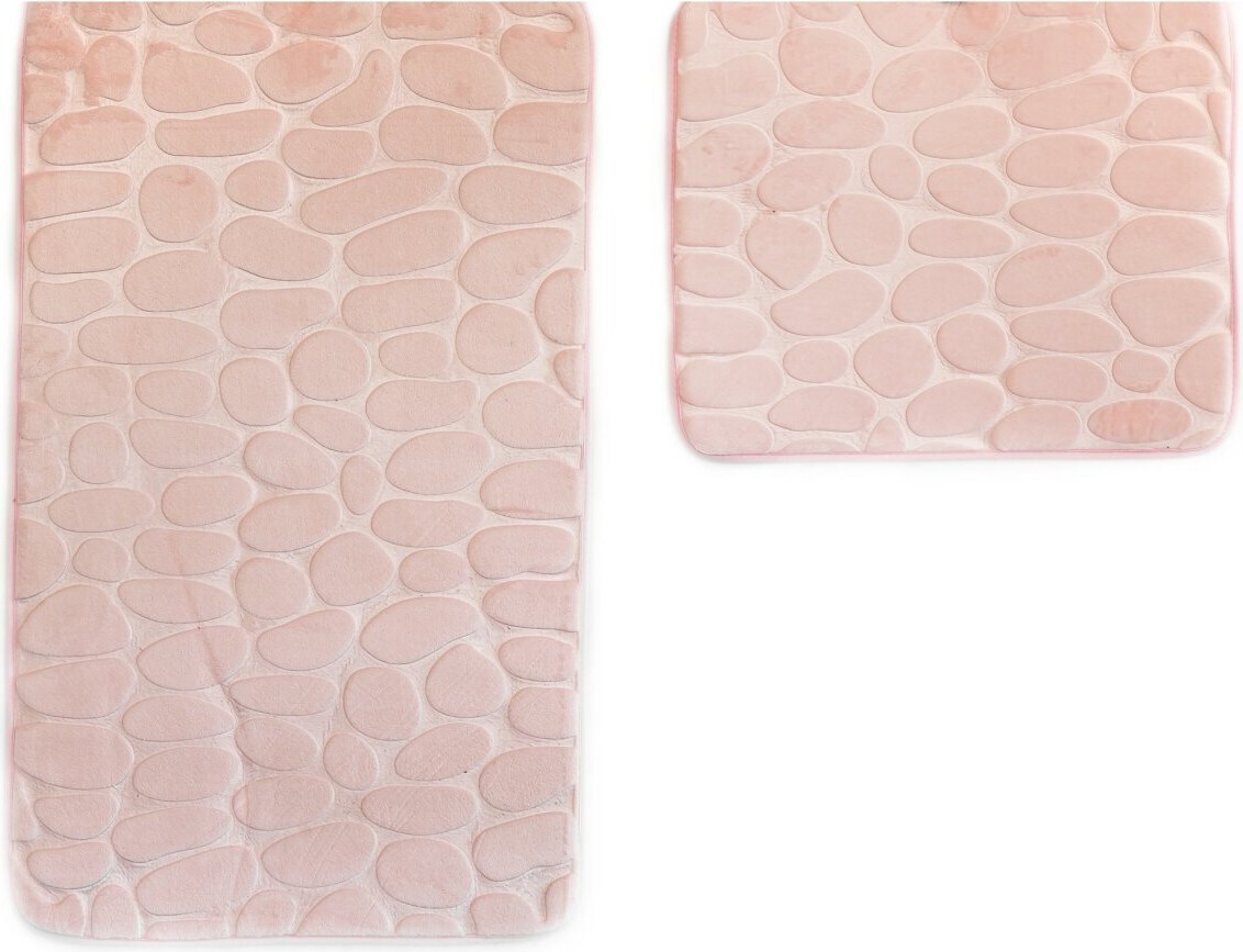 Almina Premium 2 teiliges Bademattenset mit Steinmotiv Rosa