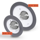 thumbnail of STONELINE® Universal Glasdeckel, 2-teilig, mit Silikonrand & Aromaknauf, 16/18/20 cm und 24/26/28 cm