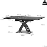 thumbnail of Ausziehbarer Esstisch 160x80x76  Schwarz mit schwarz weißer Musterplatte X Querstreben Metallauszug MDF Tischplatte für Küche Wohnzimmer Balkon