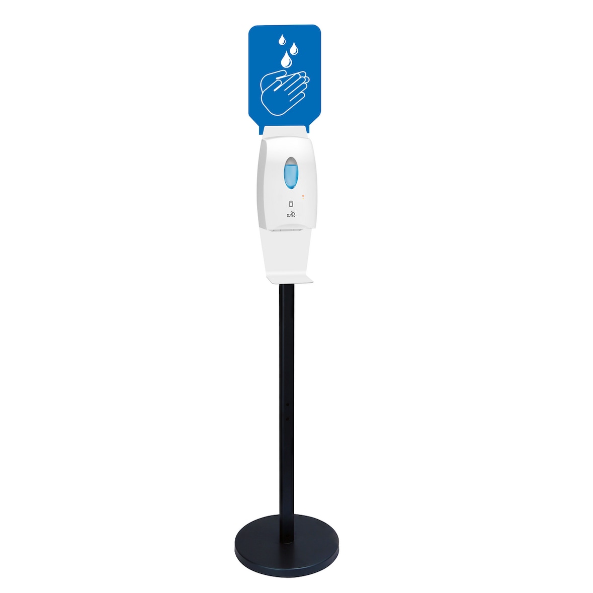 METRO Professional Desinfektionsmittelspender, Aluminium, 36 x 36 x 173 cm, 1300 ml, freistehend, weiß / schwarz