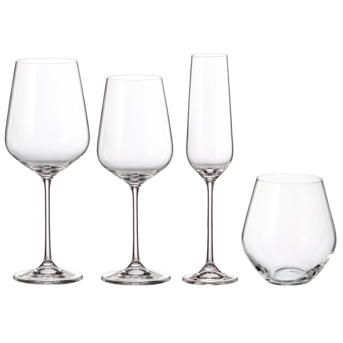 Bohemia Globo Gläserset - 16-teilig aus Kristallglas – Weingläser 60 cl & 49 cl - Champagnergläser 21 cl - Wassergläser 50 cl - Elegantes Design