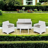 thumbnail of Dmora Outdoor-Lounge-Set Dbagnolin, Gartenkomposition mit 2 Sesseln, 1 Sofa und 1 Couchtisch, Rattan-Effekt mit Kissen, 100 % Made in Italy, Weiß
