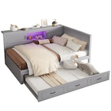 thumbnail of Schlafsofa 140x200 mit LED-Beleuchtung, Stauraum und USB-Anschlüssen, Grau – Ausziehbares Bett für kleine Räume