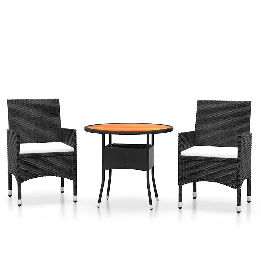 vidaXL 3-tlg. Bistro-Set Poly-Rattan und Massivholz Schwarz