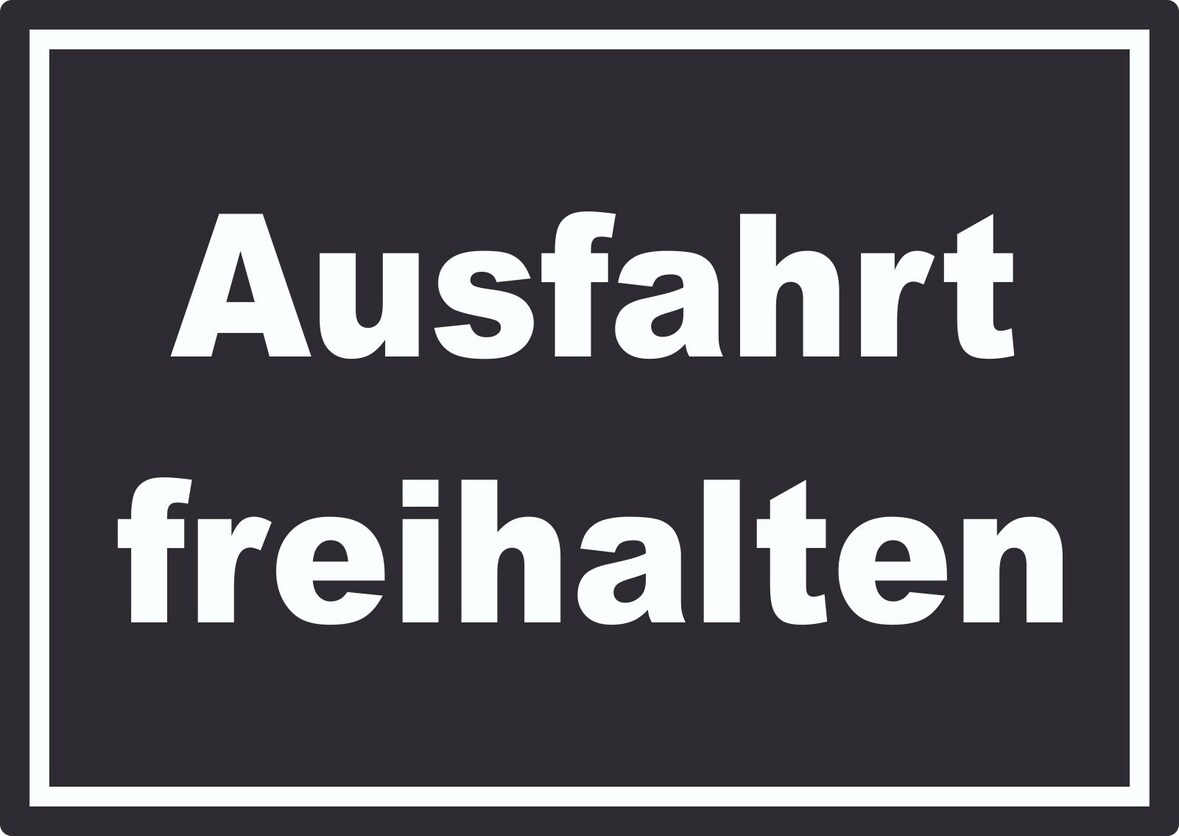 Ausfahrt freihalten Schild weiß-schwarz A4 Rückseite selbstklebend