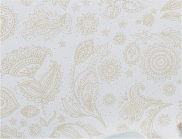 Schachtel mit 150 Novotex Cut Tischdecken (Vlies) 120x120 Weiß Dekoriert Jakarta Gold