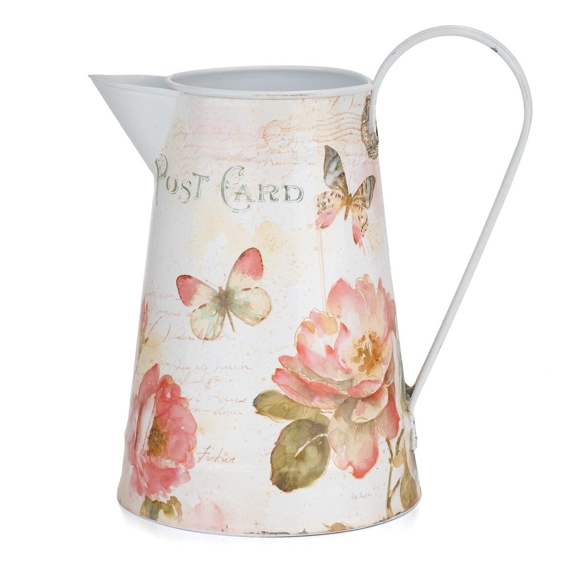 Deko Blech Kanne  20 x 18 x 13 cm Metallblumenvase mit Griff und Ausgießer Vintage Dekoration