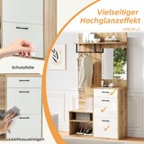 thumbnail of Flur Schuhbank 100x38.5x190 cm mit Spiegel Hochglanz Sitzbank Garderobenschrank mit Klapptüren Aufbewahrungsschrank Weiß Holzoptik