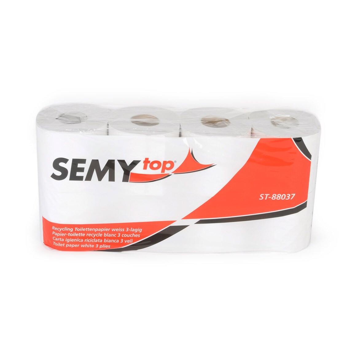 SemyTop 56 Rollen Toilettenpapier, 3-lagig, Recycling, weiß, geprägt, 250 Blatt (7x8 Rollen)