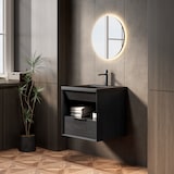 thumbnail of Waschtisch 51x51x47 Unterbauwaschbecken Keramik Schwarz+Dunkleiche Soft-Close Schublade Offenes Regal Badmöbel Vorgefertigt