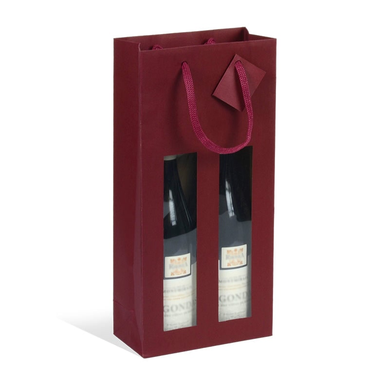 Beutel 2 Flaschen mit Fenster „Lie de Vin“ Papiergriffen 18+9x38 cm 100 Stück