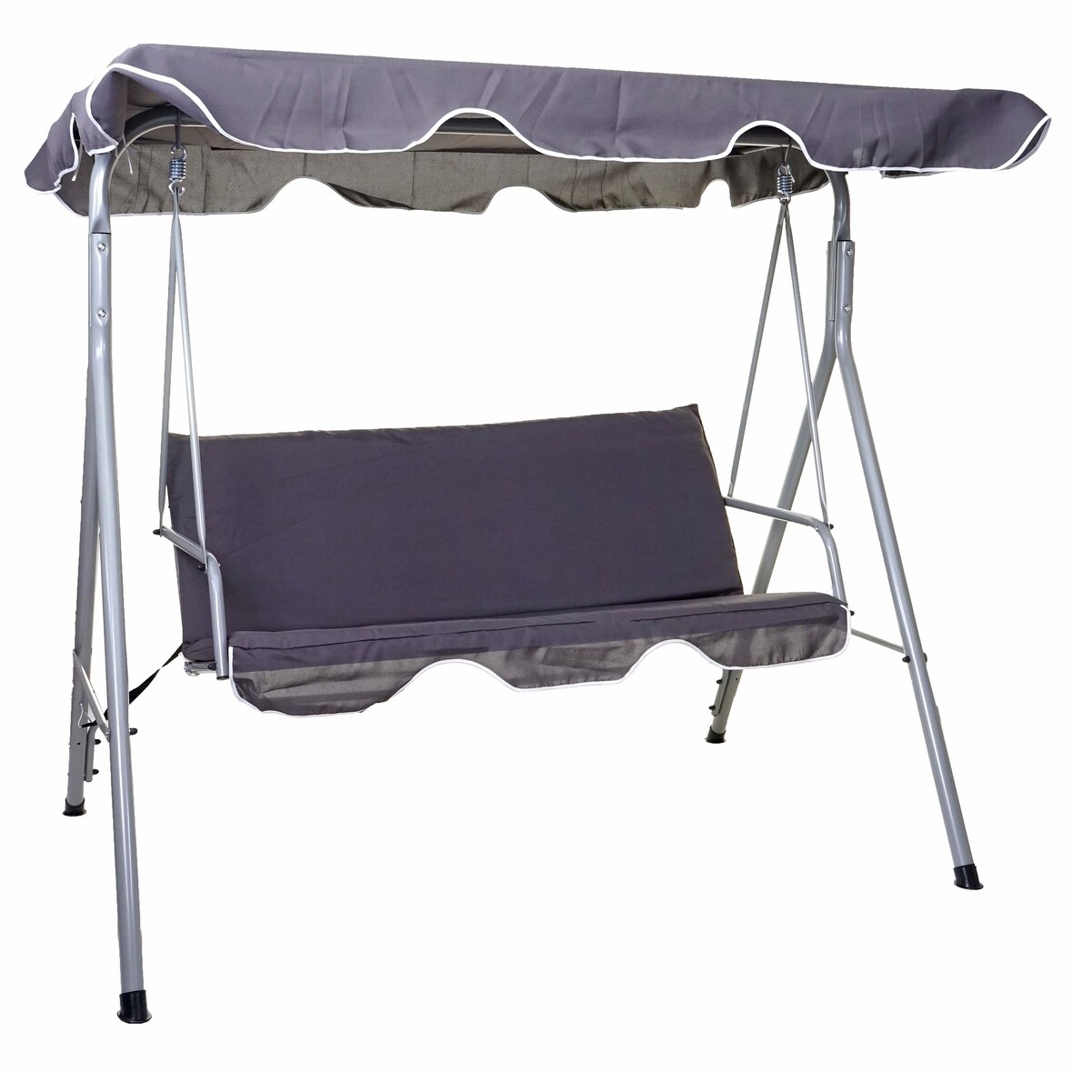 Hollywoodschaukel HWC-D61, Gartenschaukel Hängeschaukel Bank, 3-Sitzer UV 50+ verstellbares Dach 197x185cm ~ dunkelgrau