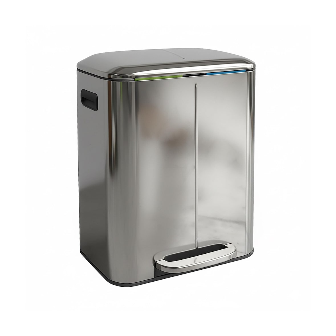 Relaxdays Mülleimer 2 Fächer, 2x 20 l, entnehmbare Inneneimer, Softclose, Fußpedal, Edelstahl, Mülltrenner Küche, silber