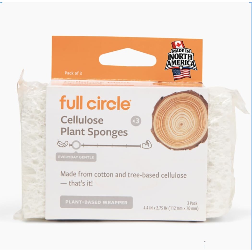 Full Circle Pack 3 Esponjas de Celulosa 100% Vegetal. Sin Plástico ni Microplásticos. Seguras para Utensilios Antiadherentes y Reutilizables
