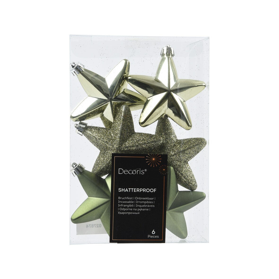 6 Sterne 7cm Christbaumschmuck Kunststoff - bruchsichere Weihnachtskugeln Weihnachtsbaumschmuck Christbaumkugeln Rosmarin