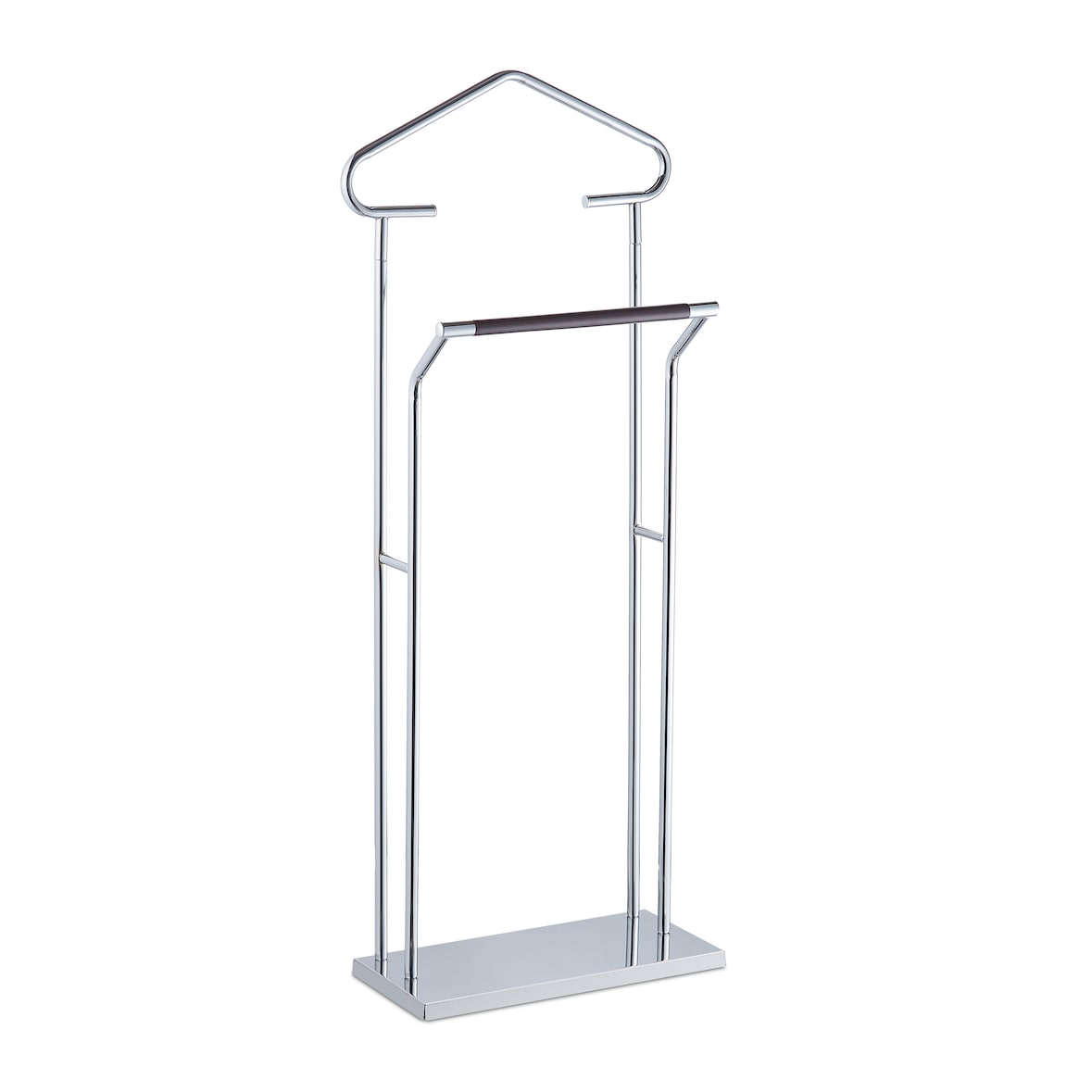 Relaxdays Herrendiener, für Anzug & Hose, Holz Metall Mix, Schlafzimmer, Kleiderbutler, 110 x 46 x 19 cm, silber/braun