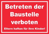 thumbnail of Betreten der Baustelle Schild weiß-rot A3 Rückseite selbstklebend