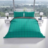 thumbnail of Baumwolle Bettwäsche 200x200 cm Petrol Grau kariert Wendeseite Reißverschluss 3 tlg