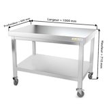 thumbnail of Werktafel in roestvrij staal met voet 1000 x 600 mm op PREMIUM / GOLDINOX wielen. GOLDINOX