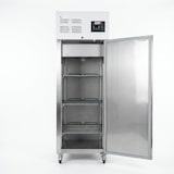 thumbnail of Romux® Kühlschrank mit 1 Tür 68 cm mit Umluftkühlung | Gastro Kühlschrank aus Edelstahl mit 600 L Kapazität - 3 Einlegeböden und 550 W