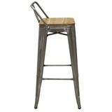 thumbnail of Aubry Gaspard - Tabouret de bar en acier brossé et bois d'orme huilé - 42 x 42 x 92 #H siège 77