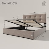thumbnail of Polsterbett 140x200 cm mit 406 Federn Matratze höhenverstellbarem Kopfteil hydraulischem Lattenrost großem Bettkasten Stauraum Stoffbezug Grau