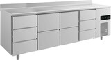 thumbnail of Gastro Kühltisch  je 2 Schubladen mittig je 3 Schubladen links&rechts Umluftkühlung Aufkantung, 2330x700x850mm -2/+8°C 632l