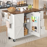 thumbnail of Kücheninsel Servierwagen Beige 140x73x93 cm mit klappbarer Arbeitsplatte, 3 Schubladen, Schrank mit Türen, 5 Rollen mit Feststellern