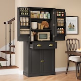 thumbnail of Vorratsschrank 80x40x182 cm Schwarz mit Schublade, 4 Türen, verstellbaren Einlegeböden und Kippschutz, Korpus aus MDF, moderner schlichter Stil