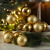 thumbnail of Christbaumkugeln Weihnachtskugeln bruchfest 6cm glänzend matt gold 12er Set