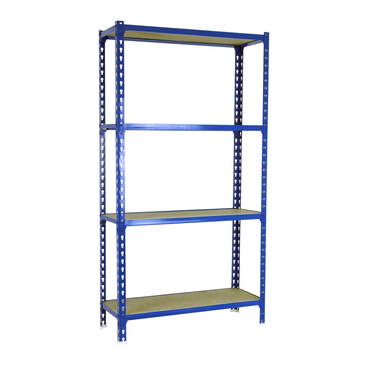 SimonRack Estantería Metálica, 1500x1100x400 mm, 4 Alturas, Bandeja Madera, 200 kg de Punto Flexión, Azul/Madera - Maderclick