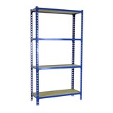 thumbnail of SimonRack Estantería Metálica, 1500x1100x400 mm, 4 Alturas, Bandeja Madera, 200 kg de Punto Flexión, Azul/Madera - Maderclick