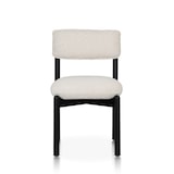 thumbnail of Silla de madera negra con asiento y respaldo tapizados en tela jaspeada de color beige claro – Moderna y cómoda