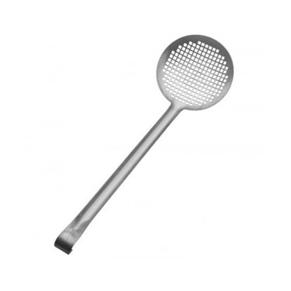 Roestvrijstalen schuimspaan met zeef, Ø 11 cm, handvat 31,5 cm, wit