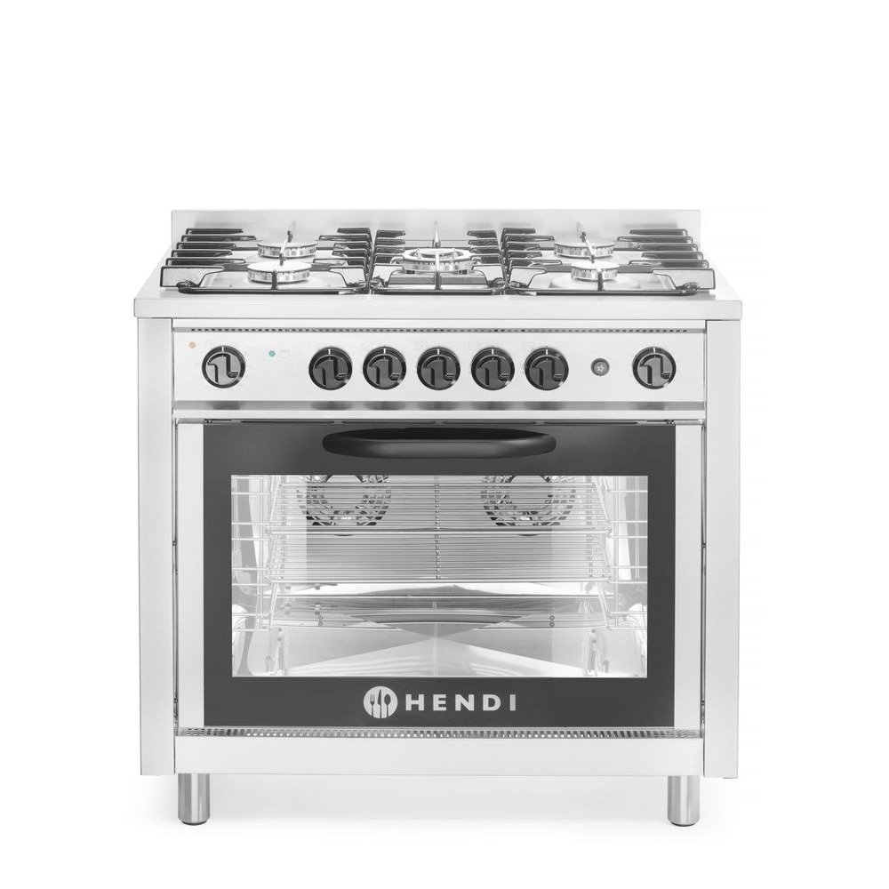 HENDI Gasherd - 5 Kochfelder mit Elektroofen, Kitchen Line, Silber, 230V/2900W, 14,3kW, 900x653x(H)900mm