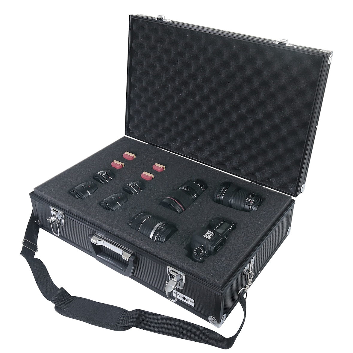 HMF 14521-02 Alu Fotokoffer, mit Rasterschaumstoff, 56,5 x 36 x 16 cm, Schwarz