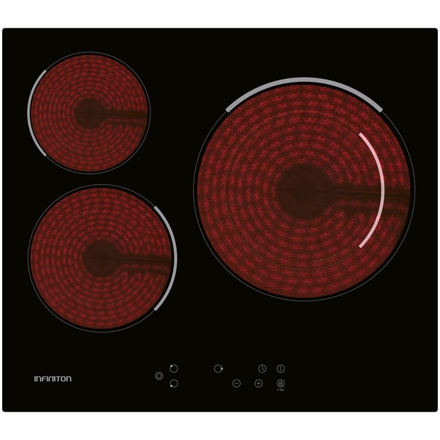 INFINITON Placa Vitroceramica VIT3P54W, 3 Zonas, Ancho 60 cm, Temporizador, Crystal Black
