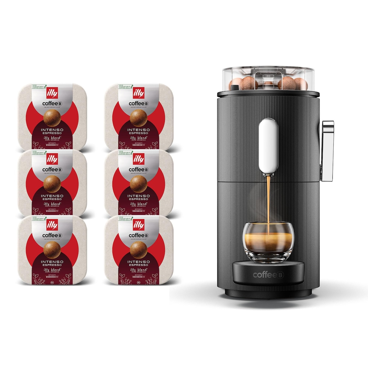 Machine à Café CoffeeB Globe Noir 1.3L – Compatible avec Boules de Café Illy – Inclus 54 Boules Espresso Intenso 100% Compostables