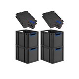 thumbnail of PROREGAL SuperSparSet 4x Eurobox NextGen Color mit Scharnierdeckel & Verschlüssen, HxBxT 32x30x40cm, 30L, Schwarz, Griffe blau offen, Eurobehälter