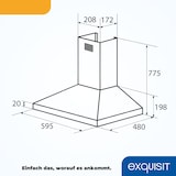 thumbnail of Exquisit Dunstabzugshaube KH60-8.3 | Kaminhaube | Energieeffizienklasse B | Edelstahl | 60cm breit | Wandmontag | Aktivkohlefilter