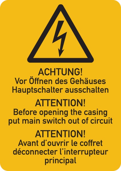 Maschinenkennzeichnung Hauptschalter ausschalten - 37x52 mm Folie selbstklebend