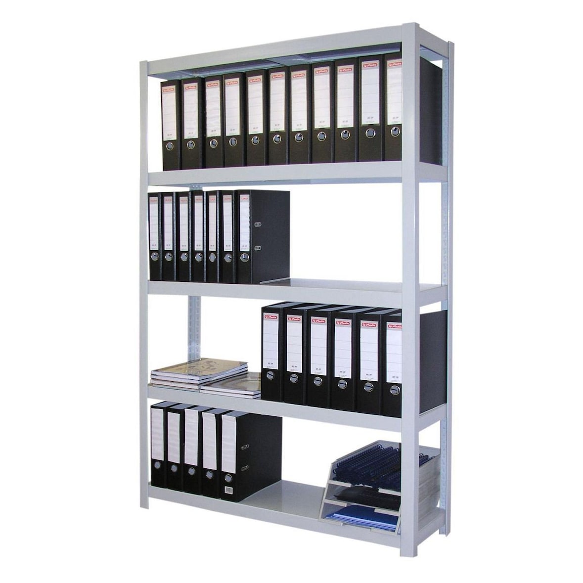 Archivregal 200x100x30 cm 78 Ordner 6 Metallböden 150 KG/Boden lichtgrau SZAGATO Metallregal Fachbodenregal Lagerregal Metall Fachboden Regal