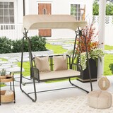 thumbnail of Outsunny columpio de jardín de 2 plazas con toldo retráctil cojines y estructura de acero con ratán PE anti-UV carga 240 kg 149x121x180 cm caqui