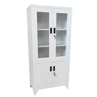 Armadio in metallo a vetrinetta, a 4 ante con serratura, colore Bianco, dim.cm.80x40x170h