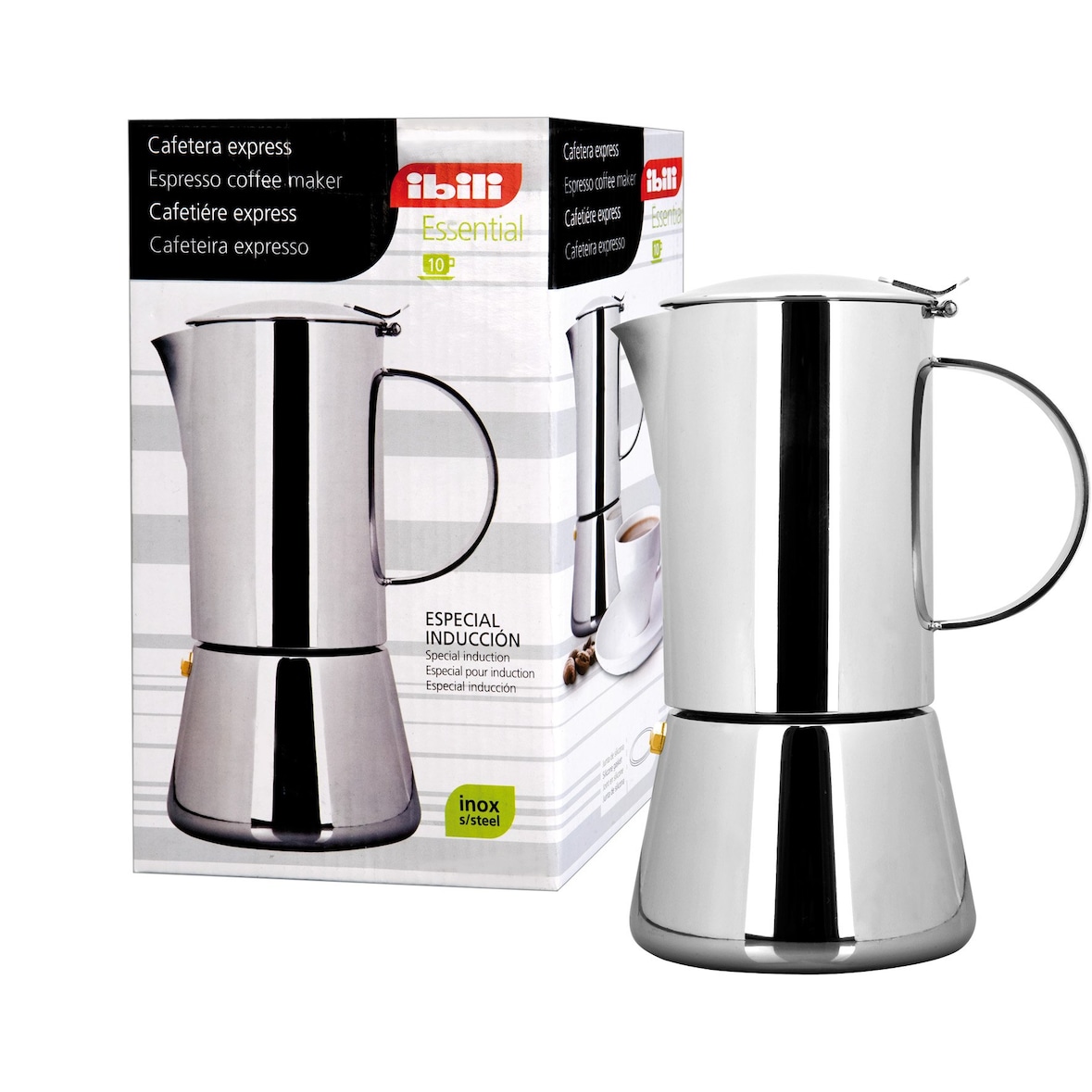 IBILI - Cafetera express Essential, 4 tazas, 200 ml, Acero Inoxidable, Apto para inducción