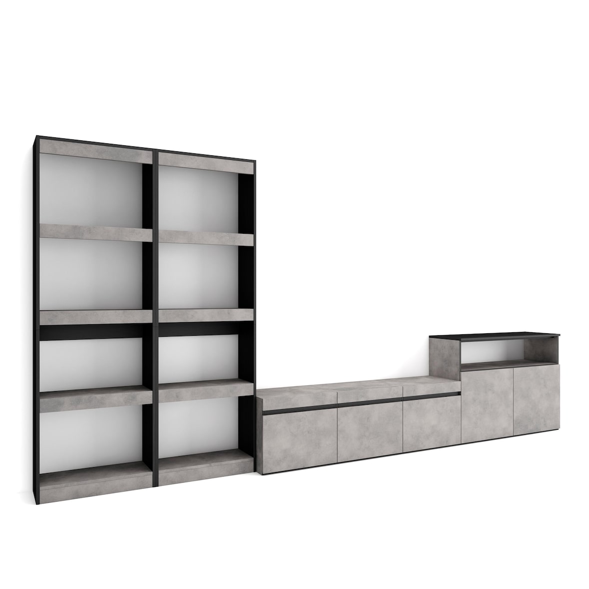 Muebles de Salón para TV, 370x35x186cm, Para TV hasta 65", Mueble Televisión, Cemento _ 113_1