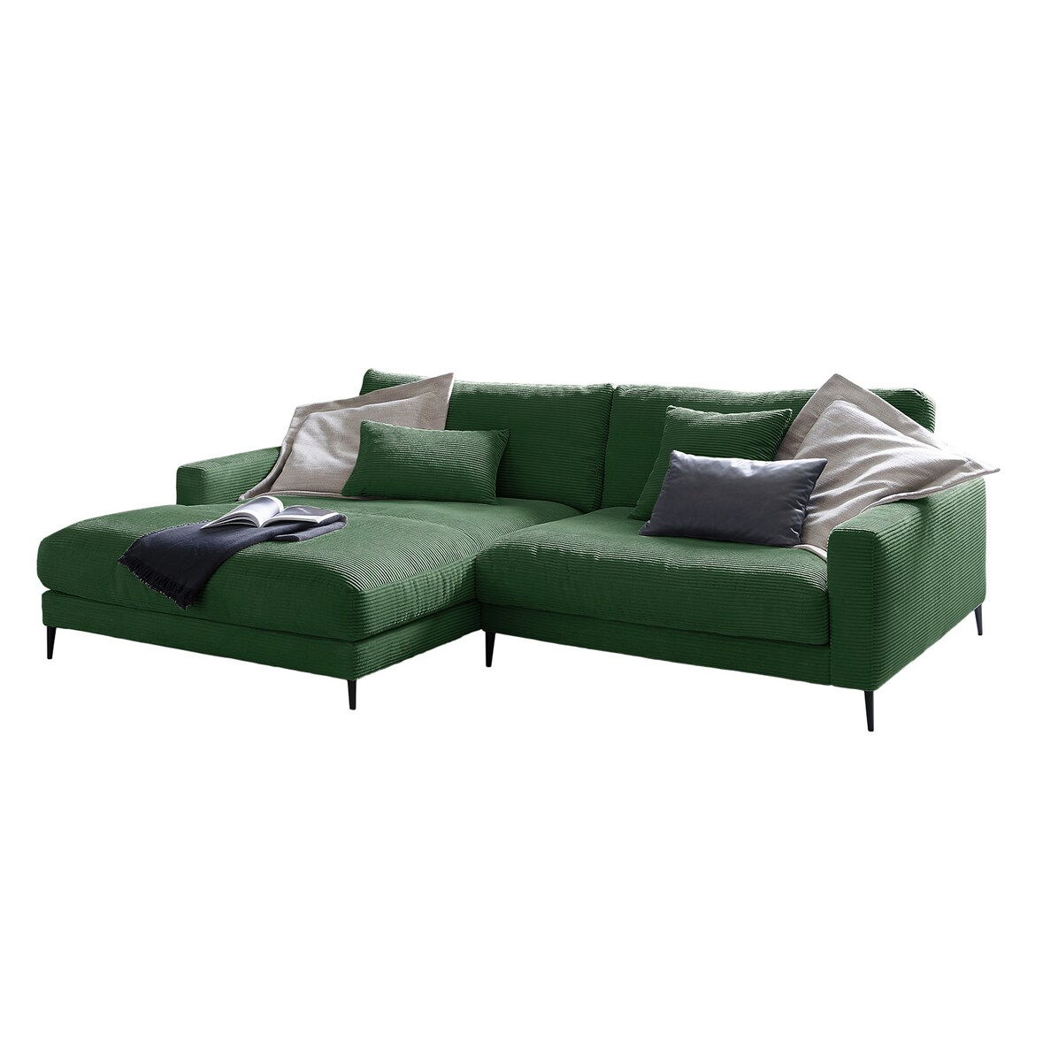 KAWOLA Ecksofa CARA Sofa Recamiere links Cord smaragd