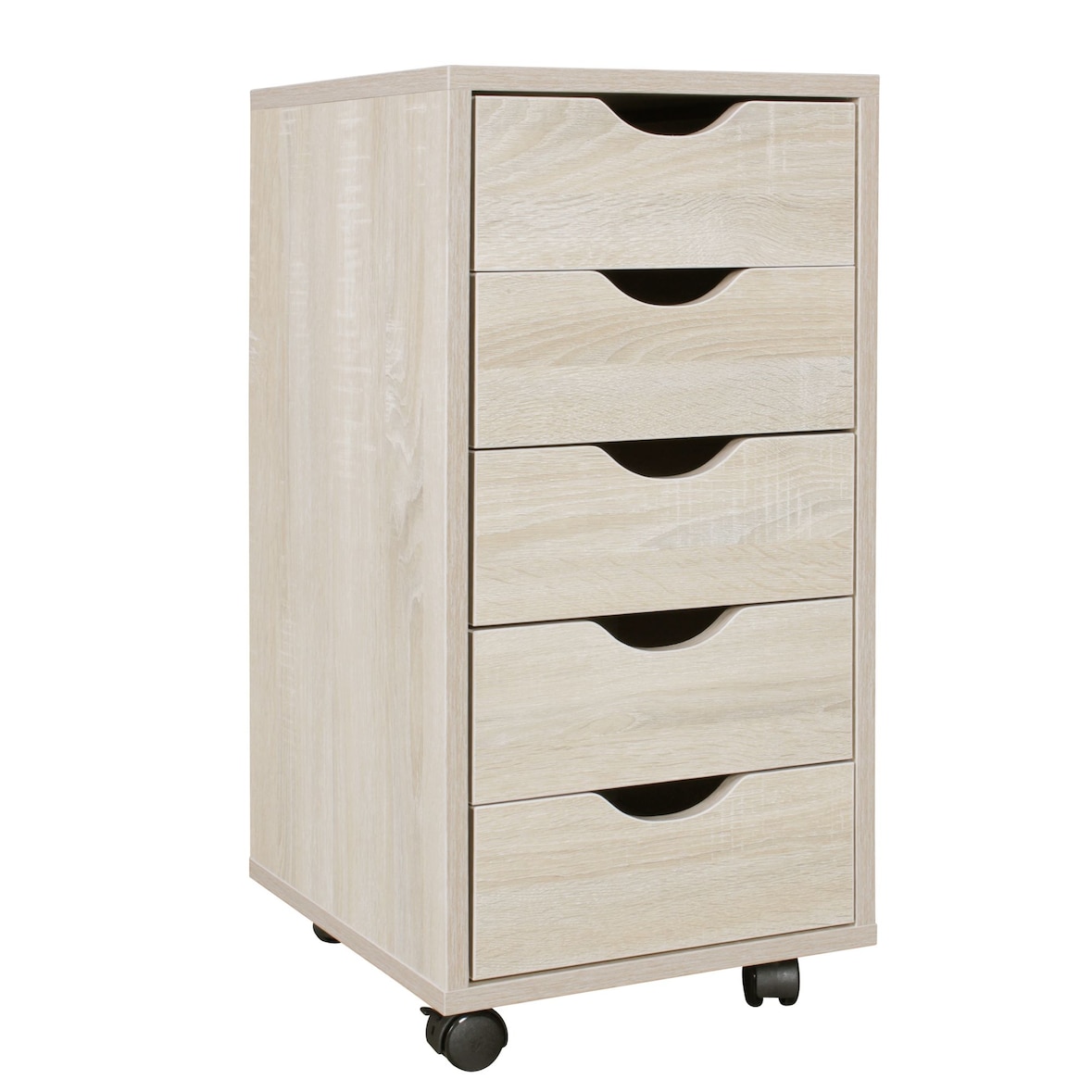 Rollcontainer 33 x 64 x 38 cm MDF-Holz 5 Schubladen sonoma, Moderner Schubladencontainer mit Rollen, Standcontainer