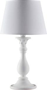 Eine weiße Tischlampe mit einem Lampenschirm.