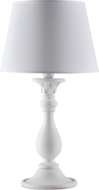 Eine weiße Tischlampe mit einem Lampenschirm.